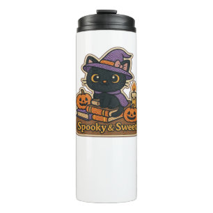 Halloween Cat with Magic Books – Spooky & Sweet Em Thermal Tumbler