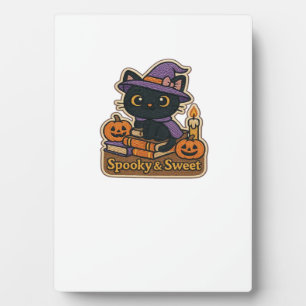 Halloween Cat with Magic Books Spooky & Sweet Emb Plaque