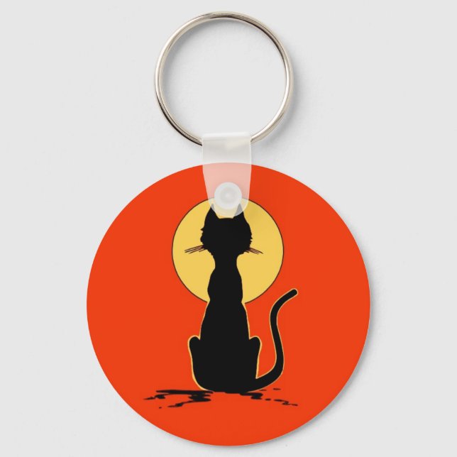 Halloween Cat with Moon ~ Key Ring (Front)