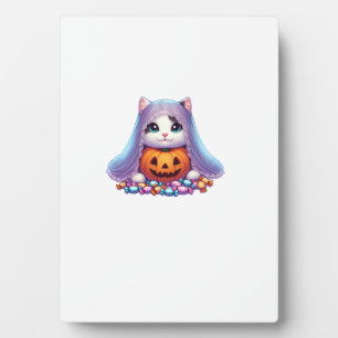 Halloween Cat with Pumpkin and Candy Long Sleeve T Plaque