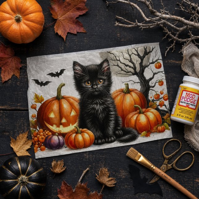 Halloween Cat with Pumpkins Decoupage Tissue Paper (Creator Uploaded)