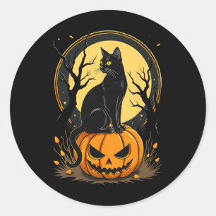 Halloween Cat Womens Funny Fall Pumpkin Cat Lover Classic Round Sticker