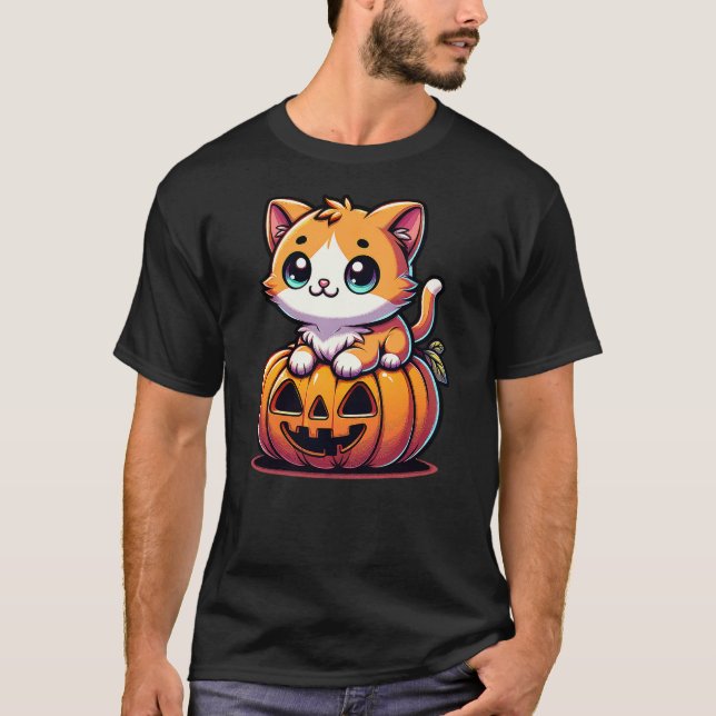 Halloween Cat Womens Funny Fall Pumpkin Cat Lover  T-Shirt (Front)