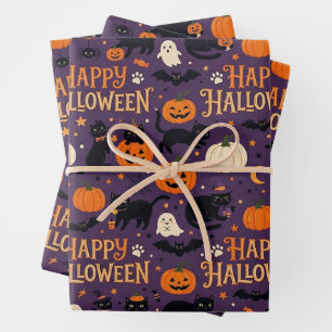 Halloween Cat Wrapping Paper, Cute Black Cats Paper Sheet