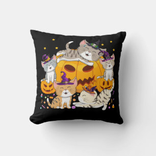 Halloween Cats Anime Cat Kawaii Neko Pumpkin Cushion