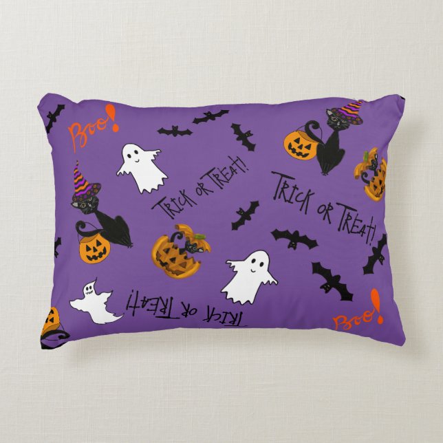 Halloween Cats, Bats and Ghosts Decorative Cushion (Front)