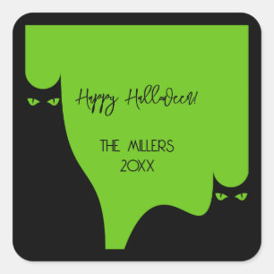 Halloween Cats Eyes Silhouette Black Green Modern Square Sticker