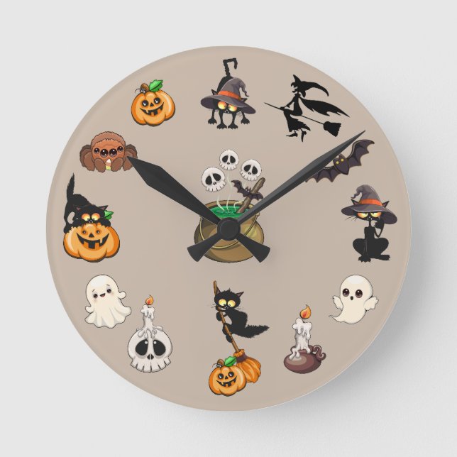 Halloween Cats Funny Party Round Clock (Front)