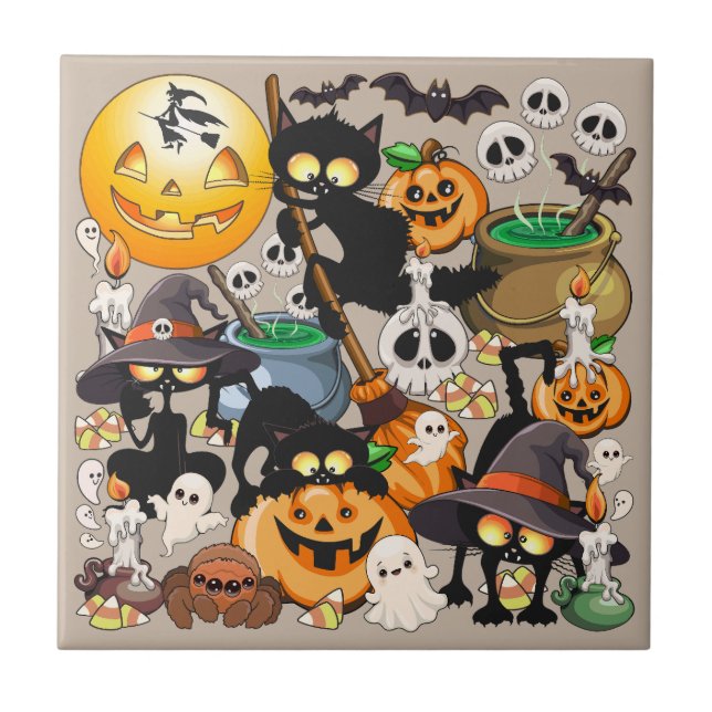 Halloween Cats Funny Party Tile (Front)