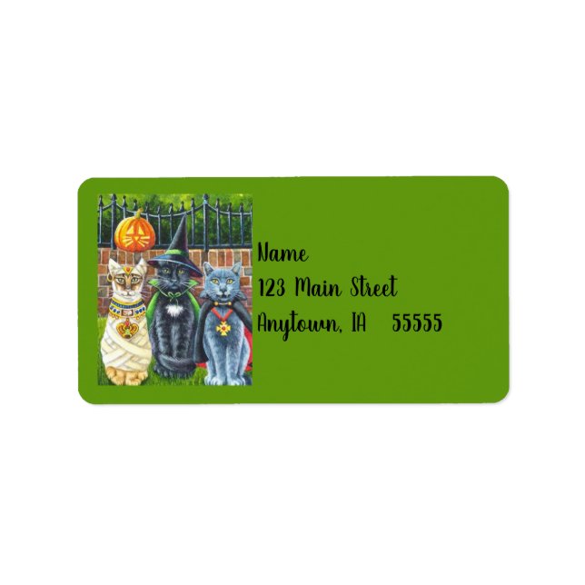 Halloween Cats in Costume Watercolor Art Label (Front)