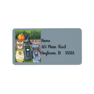 Halloween Cats in Costume Watercolor Art Label