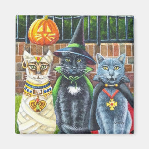 Halloween Cats in Costume Watercolor Art Magnet