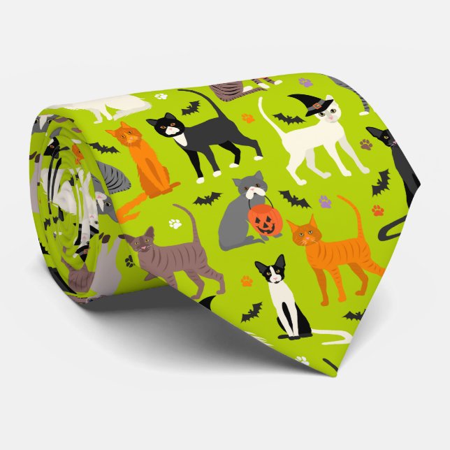 Halloween Cats Neck Tie (Rolled)