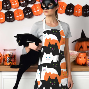 Halloween Cats Orange Black and White Apron