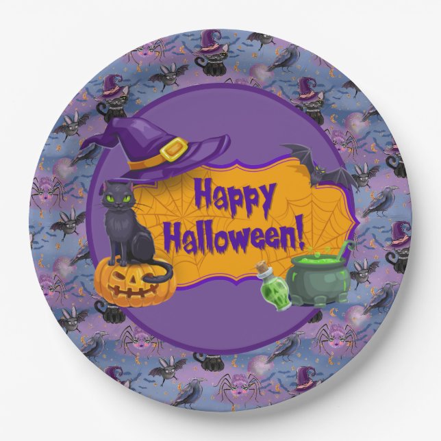 Halloween Cats Paper Plate (Front)