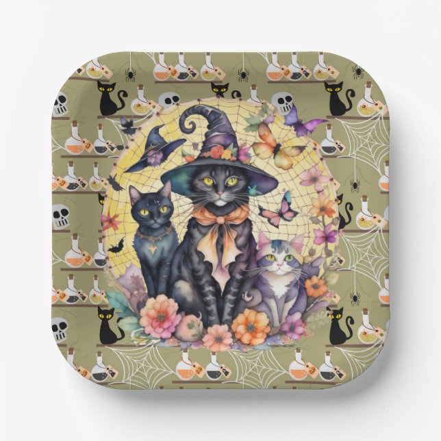 Halloween Cats Paper Plate (Front)