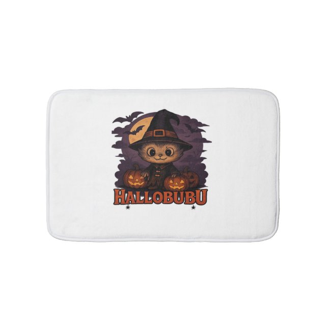 Halloween  Cats  Pumpkins  Black Background  Illus Bath Mat (Front)