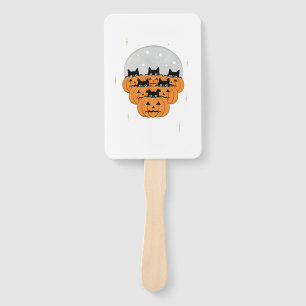 Halloween  Cats  Pumpkins  Black Background  Illus Hand Fan