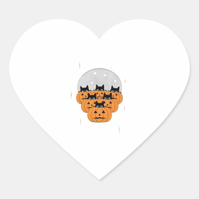 Halloween  Cats  Pumpkins  Black Background  Illus Heart Sticker (Front)