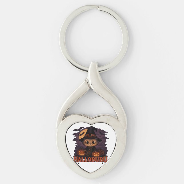 Halloween  Cats  Pumpkins  Black Background  Illus Key Ring (Front)