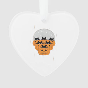 Halloween  Cats  Pumpkins  Black Background  Illus Ornament