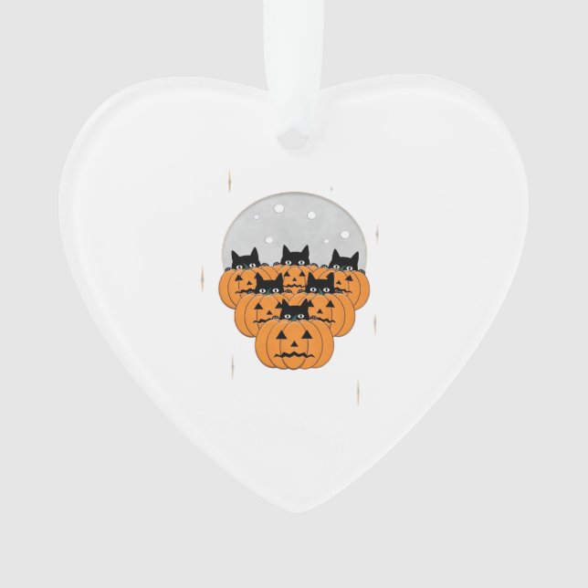 Halloween  Cats  Pumpkins  Black Background  Illus Ornament (Front)