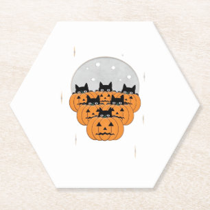 Halloween  Cats  Pumpkins  Black Background  Illus Paper Coaster