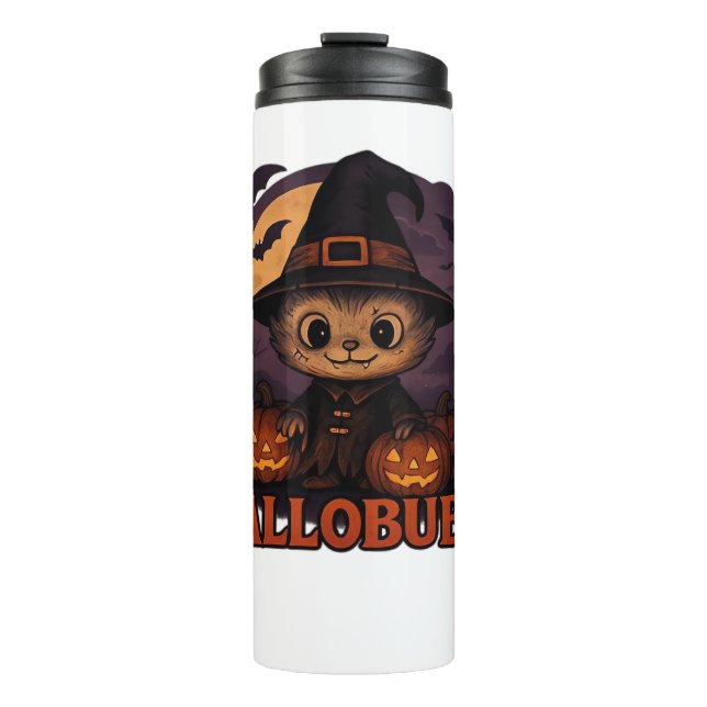 Halloween  Cats  Pumpkins  Black Background  Illus Thermal Tumbler (Front)