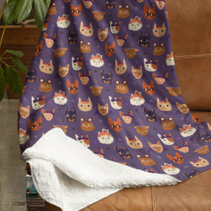 Halloween Cats Purple Sherpa Blanket