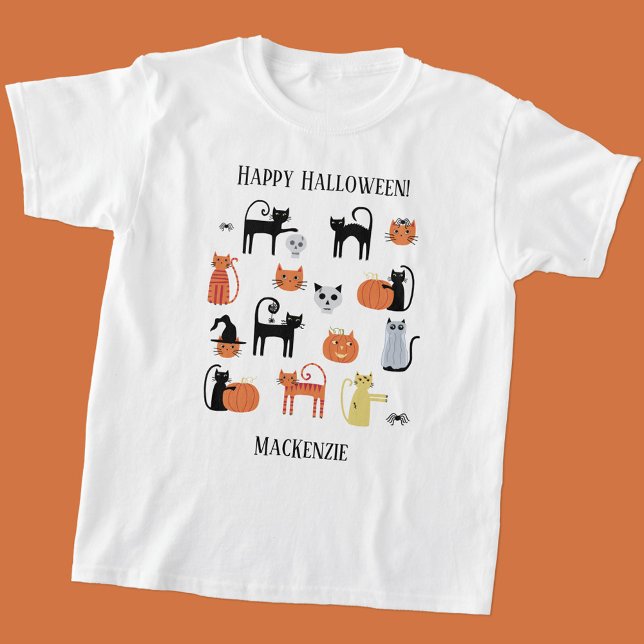 Halloween Cats Spooky Personalised T-Shirt (Cute Halloween cats spooky personalized kids t-shirt)