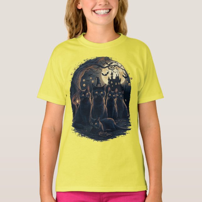 Halloween Cats - Spooky Witch Cats   T-Shirt (Front)