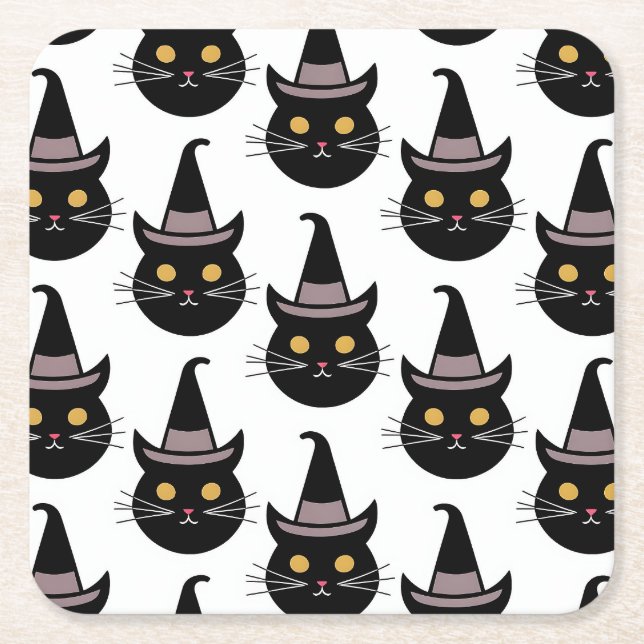 Halloween Cats Square Paper Coaster (Front)