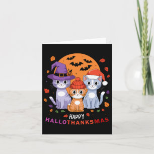 Halloween Cats Thanksgiving Christmas Happy Hallot Card