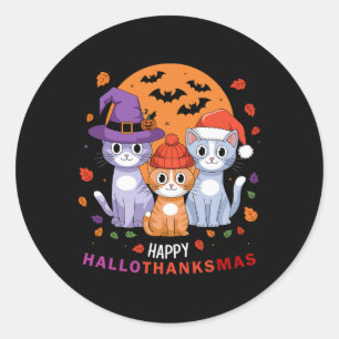 Halloween Cats Thanksgiving Christmas Happy Hallot Classic Round Sticker