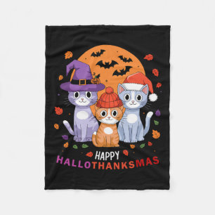 Halloween Cats Thanksgiving Christmas Happy Hallot Fleece Blanket