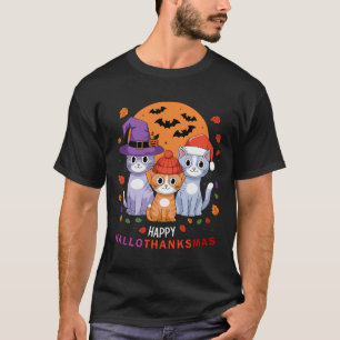 Halloween Cats Thanksgiving Christmas Happy Hallot T-Shirt