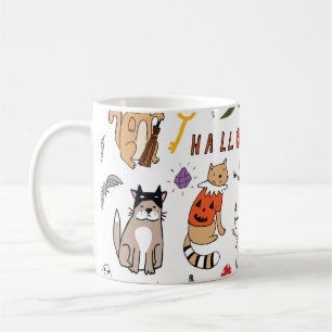 Halloween Cats Vintage Line Pattern Coffee Mug