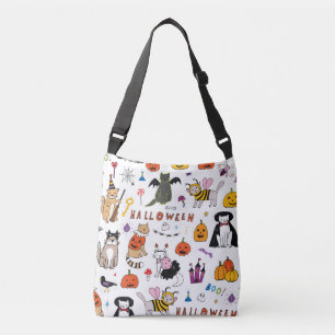 Halloween Cats Vintage Line Pattern Crossbody Bag