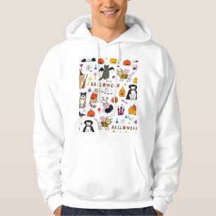 Halloween Cats Vintage Line Pattern Hoodie