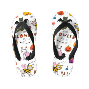 Halloween Cats Vintage Line Pattern Kid's Flip Flops