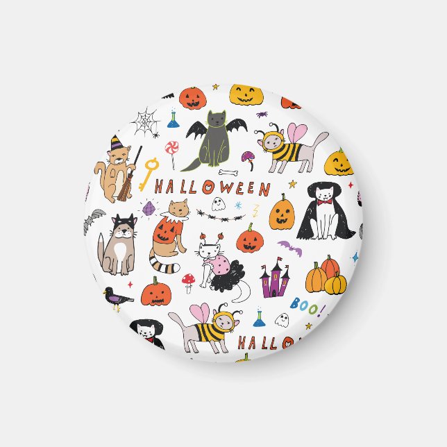 Halloween Cats Vintage Line Pattern Magnet (Front)