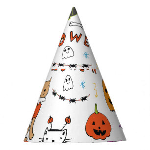 Halloween Cats Vintage Line Pattern Party Hat