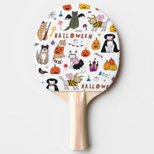 Halloween Cats Vintage Line Pattern Ping Pong Paddle