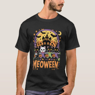 Halloween Cats Witch Meoween Mummy Kids Costume Fu T-Shirt