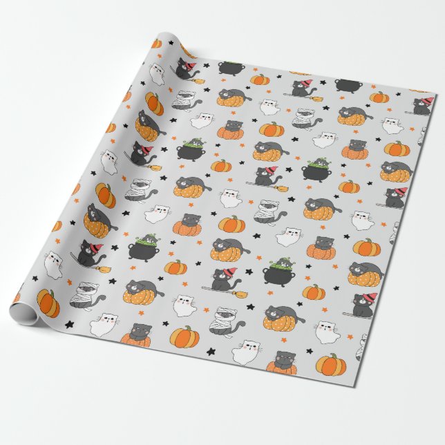 Halloween Cats Wrapping Paper (Unrolled)