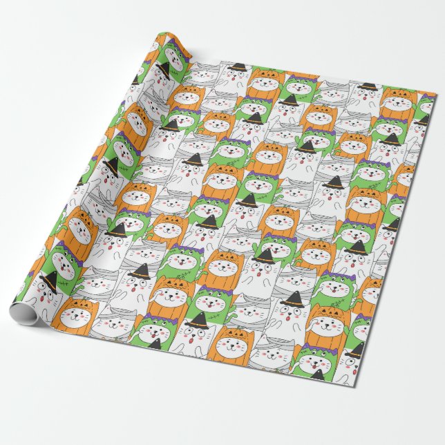 Halloween Cats Wrapping Paper (Unrolled)