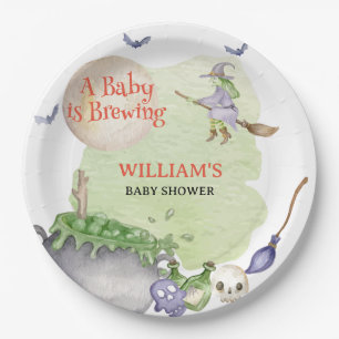 Halloween Cauldron Baby is Brewing Shower Paper Plate