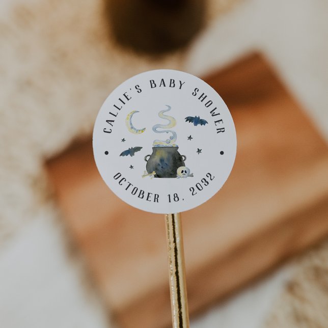 Halloween Cauldron Baby Shower Favour Classic Round Sticker (Creator Uploaded)