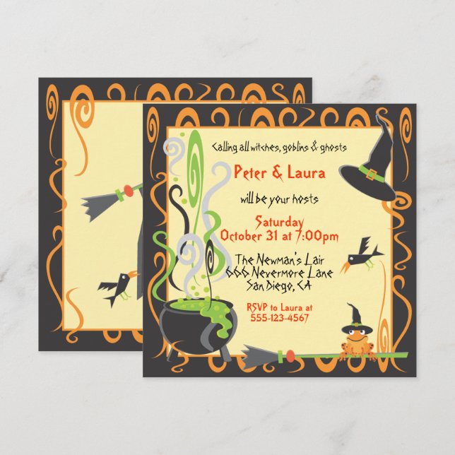 Halloween Cauldron Party Invitation (Front/Back)