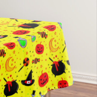 Halloween Cauldron Pumpkin Witch Hat Moon Large Tablecloth